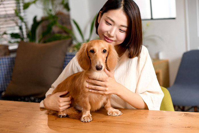 女性　愛犬